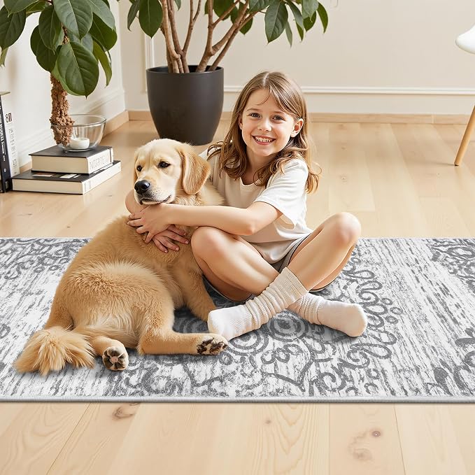 HEBE Hallway Runner Rug 3'x16' Washable Vintage Distressed Area Rugs Non Slip - Image 5