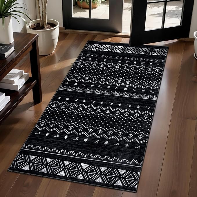 SERISSA 2x4 Rugs for Entryway, Washable Non-Slip Kitchen Runner Rug Small Black by SERISSAHomeDecorCollection