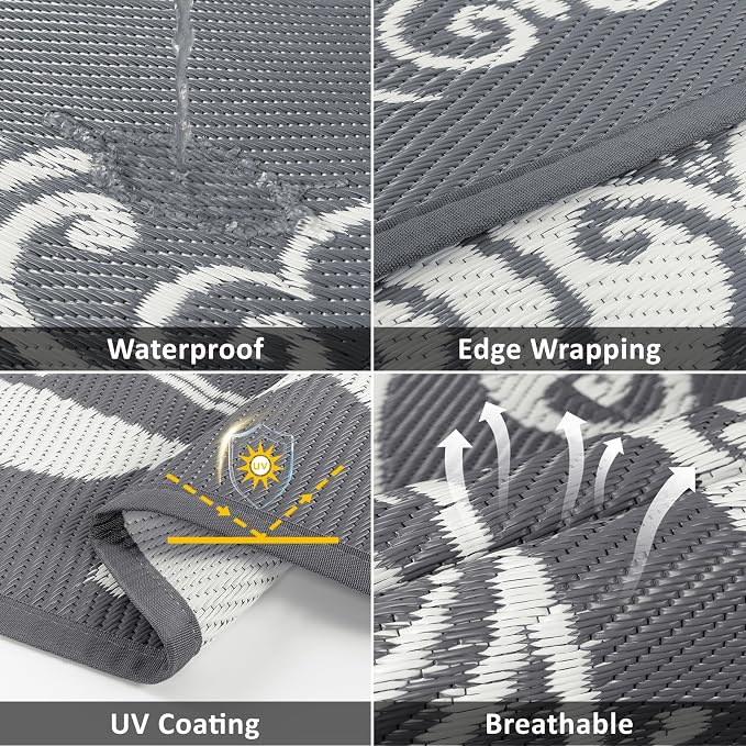 Pauwer Waterproof Outdoor Rug 8ft, Reversible Plastic Straw Patio Camping Rug - Image 3