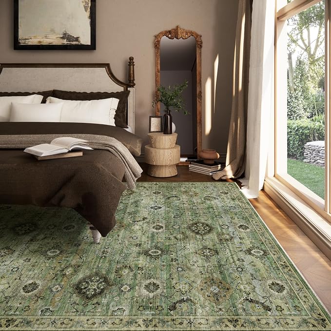 Washable Area Rugs for Living Room: 8x10 Rug Boho Vintage Rugs Stain Resistant - Image 3