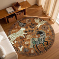 jinchan 5R Cute Round Rug Kids Washable Fun Rug Earthy Brown Starlit Boho by JINCHAN