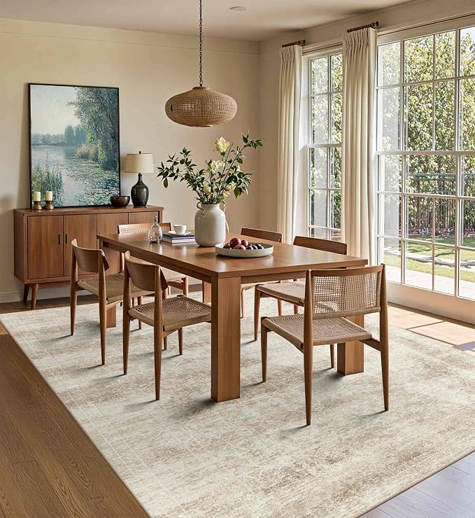 Latte&Fog 5x7 Area Rugs for Living Room, Vintage Beige Washable Rug, Boho - Image 5