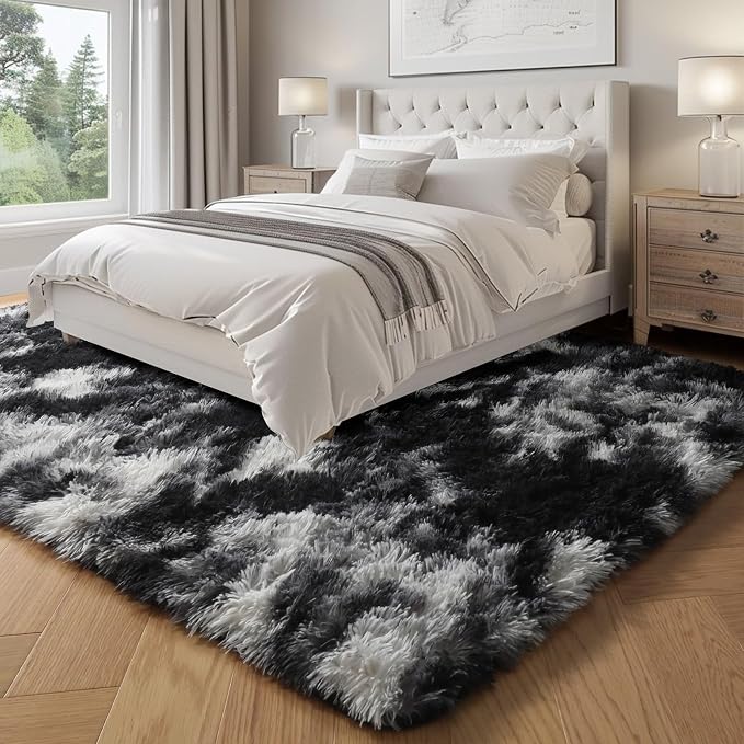 PAGISOFE Black White Grey Rugs for Living Room 5x8, Shag Fuzzy Fluffy - Image 5