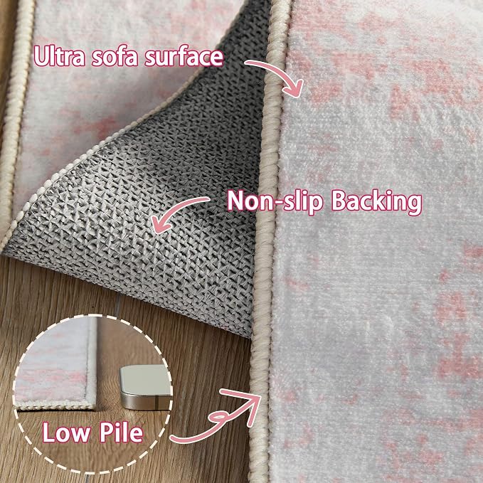 Latte&Fog 3x5 Entryway Pink Area Rugs, Modern Abstract Washable Rugs - Image 7