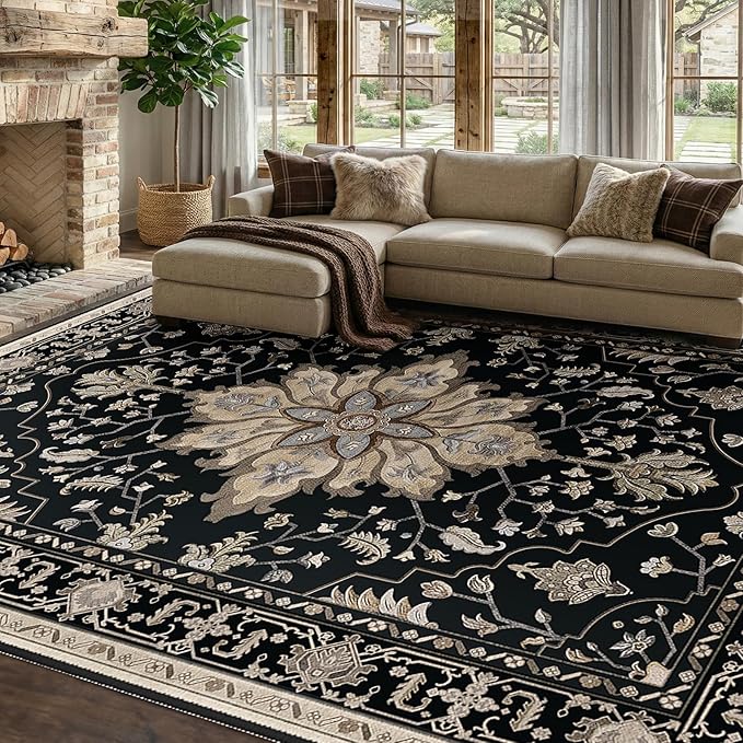 RELEANY Area Rugs 8'x10' Washable Non-Slip, Floral Vintage Distress Medallion - Image 4