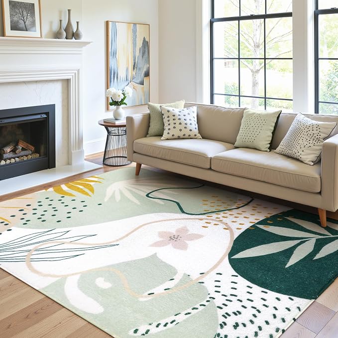 Lahome Green Washable Rugs 9x12 Living Room Rug, Non-Slip Backing Lightweight - Image 6