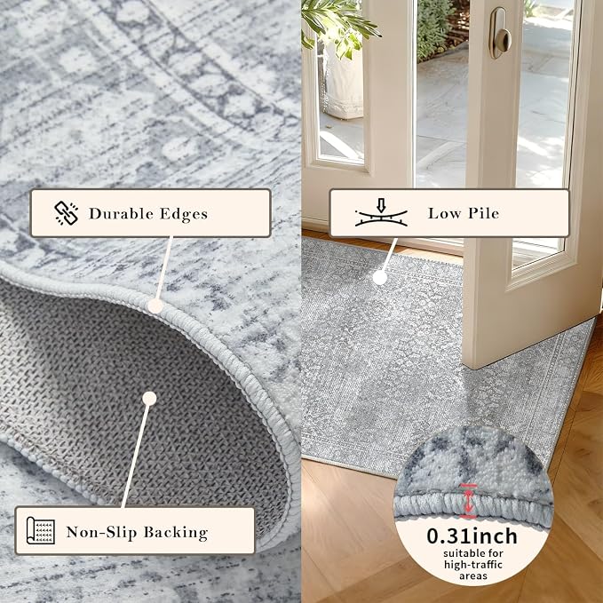 Latte&Fog 8x10 Area Rugs for Living Room, Large Vintage Grey Washable Rug - Image 5