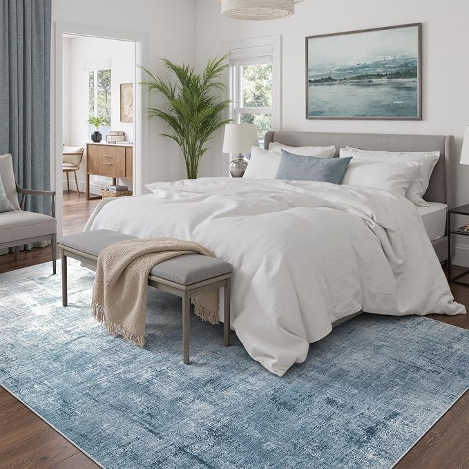 DCX Abstract Area Rug 6x9, Washable Blue Modern Rug - Image 3