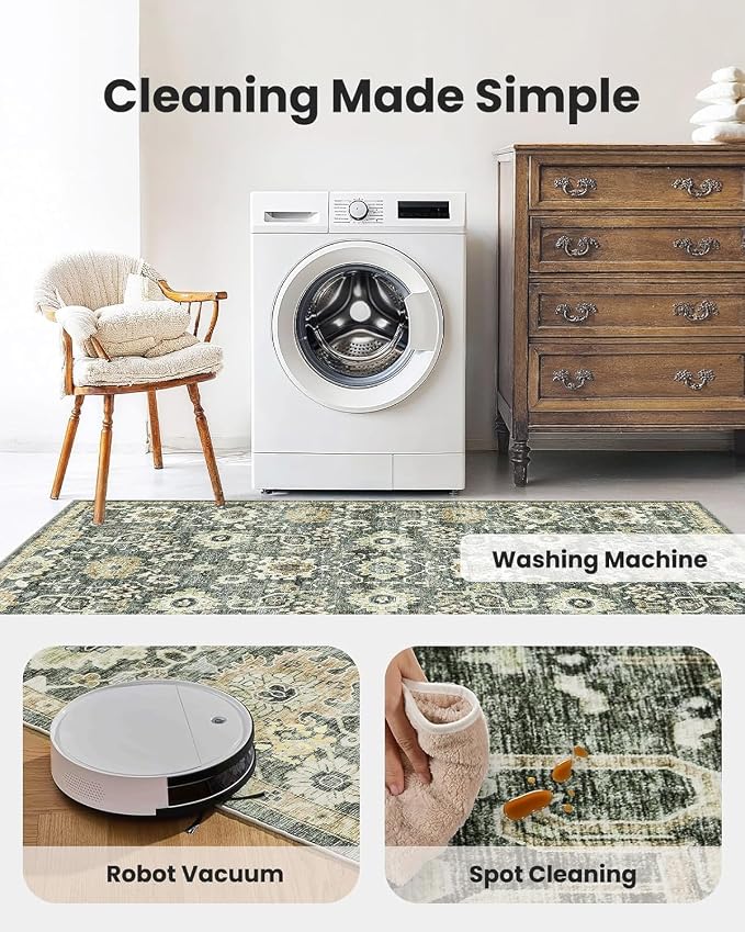 AMADA HOMEFURNISHING 9x12 Washable Area Rug, Low-Profile Large Area Rug - Image 5