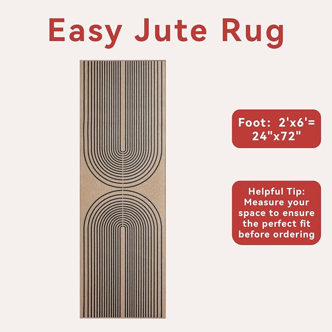 Tangsoo Rainbow Easy Jute Rug 2x6 Washable Runner Rug - Image 3