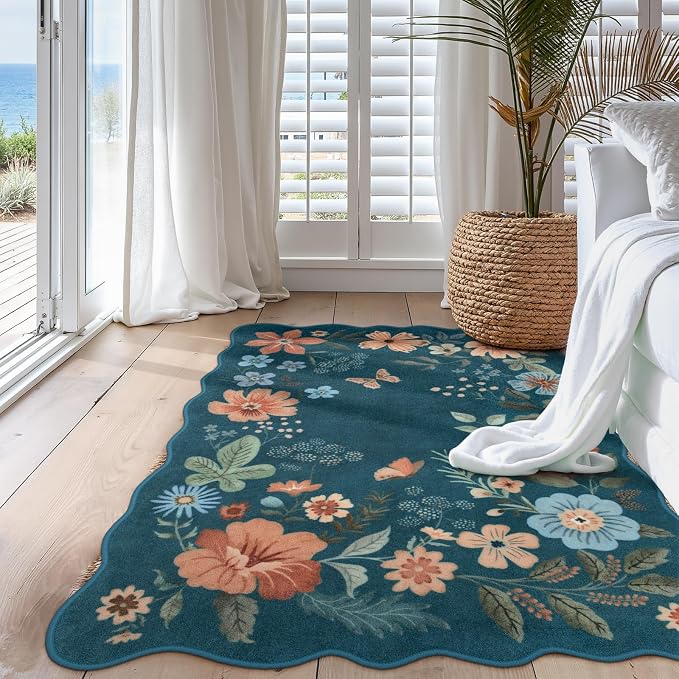 Lahome Floral Washable Rugs for Bedroom, 4X6 Area Rug Ultra-Thin Soft Living - Image 3