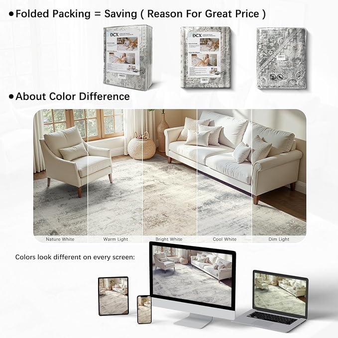 DCX 9x12 Beige Rug, Machine Washable Stain Resistant Distressed Vintage Rug - Image 4