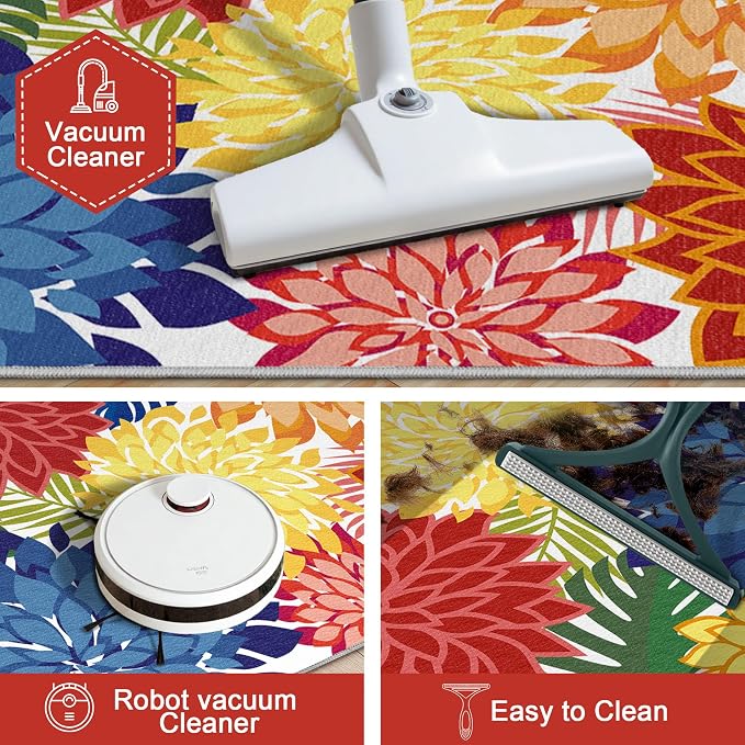 Colorful 3x5 Washable Rug for Living Room Tropical Botanical Modern Floral - Image 5