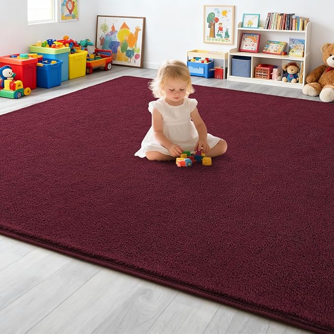 5x7 Feet Red Area Rugs for Bedroom, Indoor Washable Memory Foam Burgundy Rug - Image 7