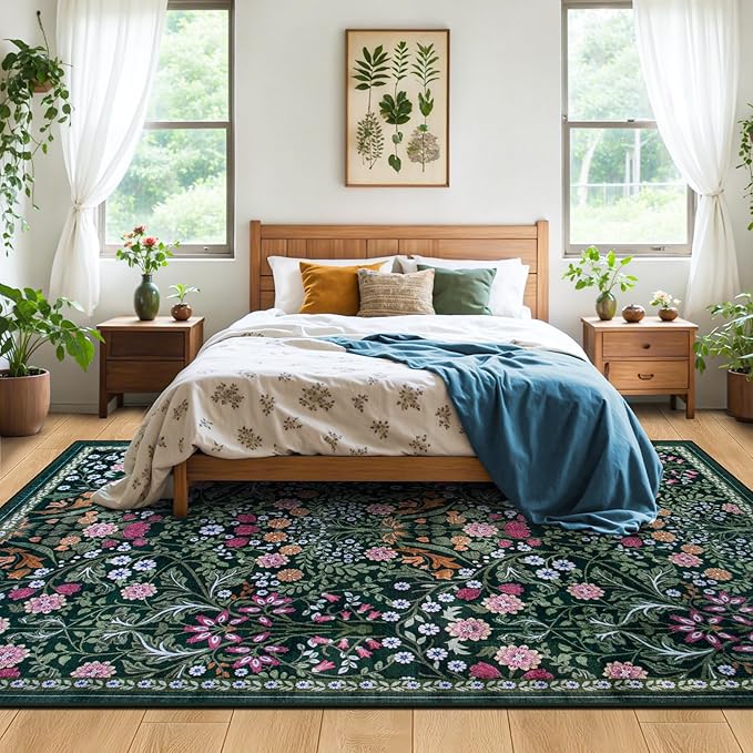 Area Rug Living Room Rugs: Floral 5x7 Washable Rug Vintage Soft Boho Non-Slip - Image 3