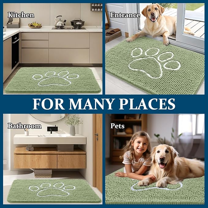 OLANLY Dog Door Mat for Muddy Paws 32x20, Paw Print Design, Absorbs Moisture - Image 8