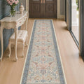 Hazo Haus Soft Red Blue 2x10 Long Hallway Runner Rug, Boho Farmhouse Rug by HazoHaus
