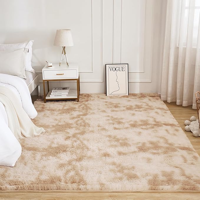 Litanika 6x9 Shag Area Rug for Living Room Bedroom, Tie-Dyed Beige High Pile - Image 2
