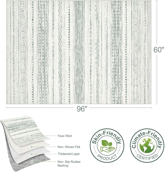 Nakagishi Green Rug Living Room 5x8: Washable Boho Large Neutral Farmhouse Soft - Image 9