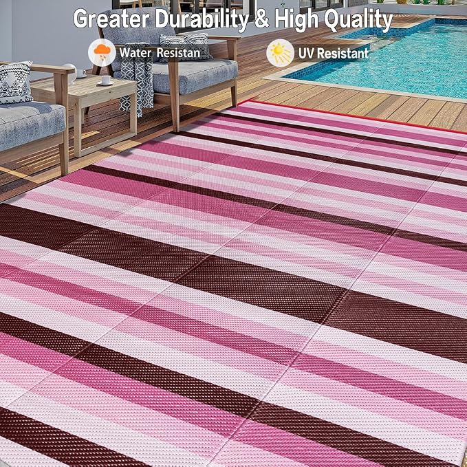 HUGEAR Outdoor Waterproof Rug 6'x9' Plastic Straw Rugs Washable Reversible - Image 4