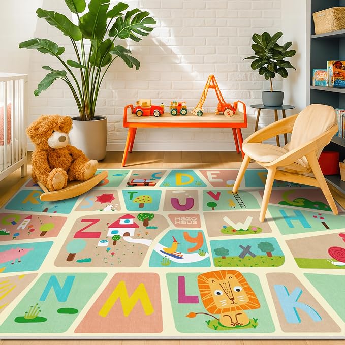 4x6 Preschool Kids Alphabet Rug – Washable ABC Learning Carpet by HazoHaus