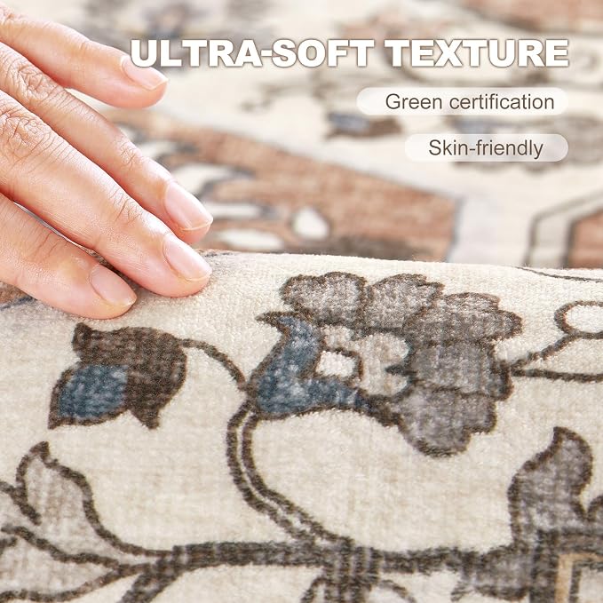 6x9 Washable Area Rug: Vintage Neutral Soft Non Slip Thin Large Floor Carpet - Image 5