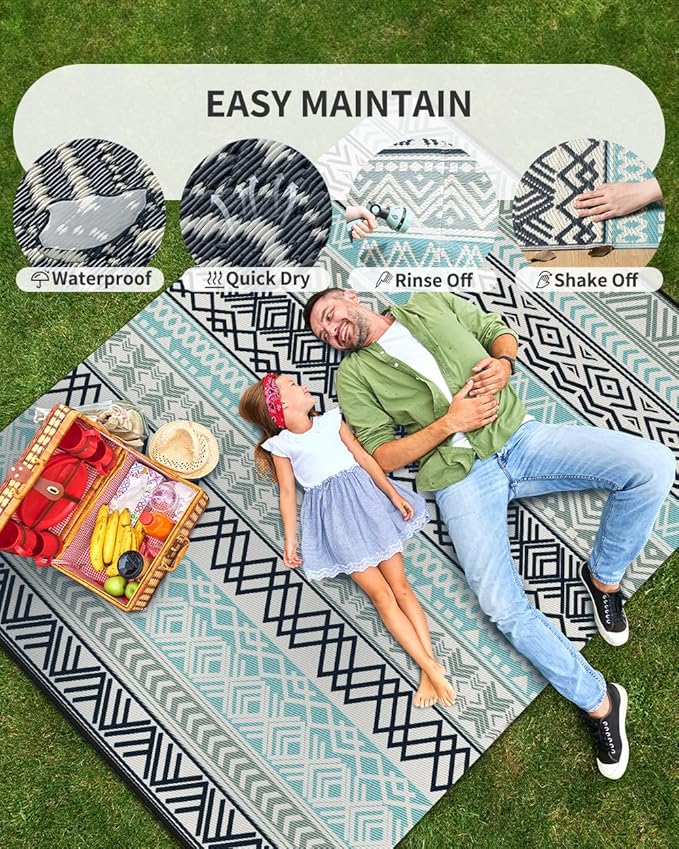 MontVoo Outdoor Rug Carpet Waterproof-Patio Rug Mat 10x14 Reversible RV Outdoor - Image 9