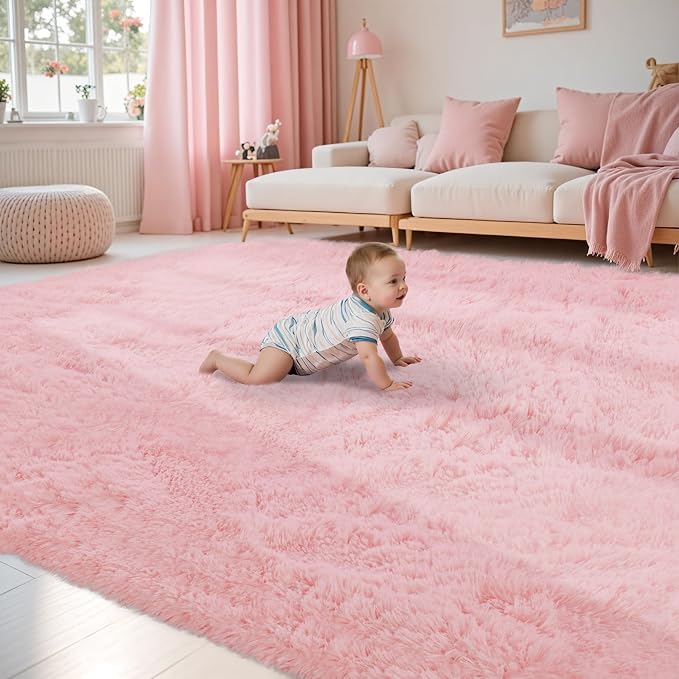 Fluffy Pink Area Rug for Bedroom Living Room Soft 8x10 Fuzzy Washable Rugs - Image 7