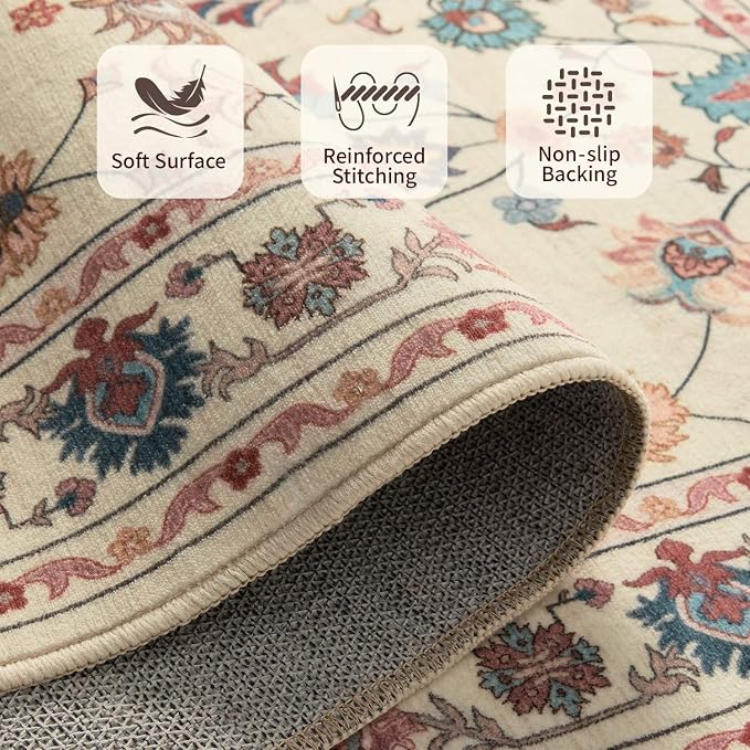 Rugxara 2x6 Floral Runner Rug, Washable Runners - Image 4