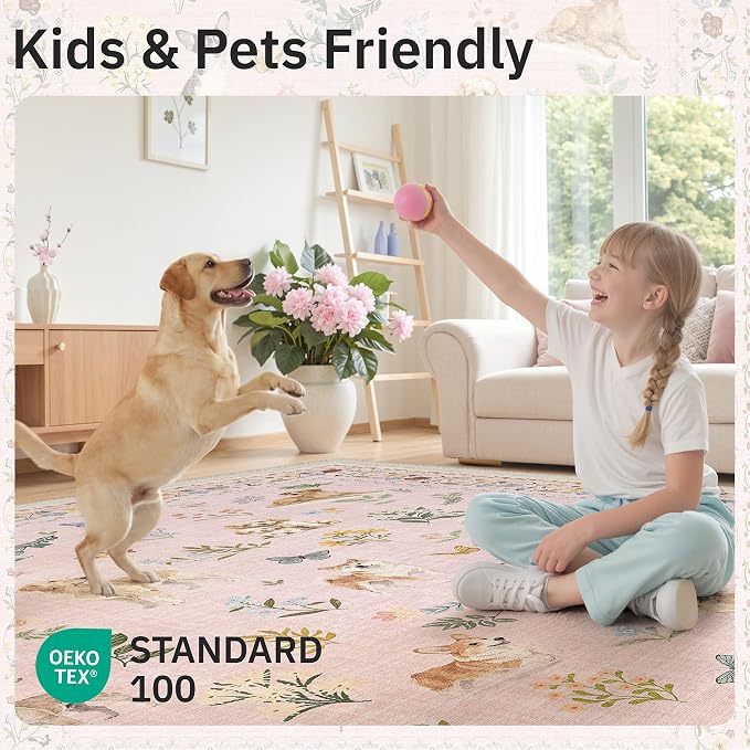 Soalmost Dog 5x7 Area Rugs for Living Room, Machine Washable Animal Floral - Image 5