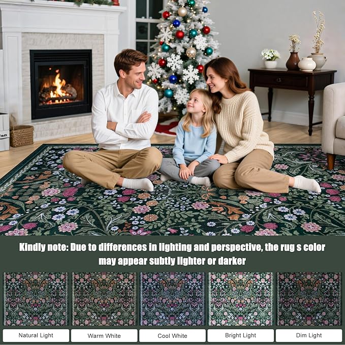 Area Rug Living Room Rugs: Floral 4x6 Washable Rug Vintage Soft Boho Non-Slip - Image 9