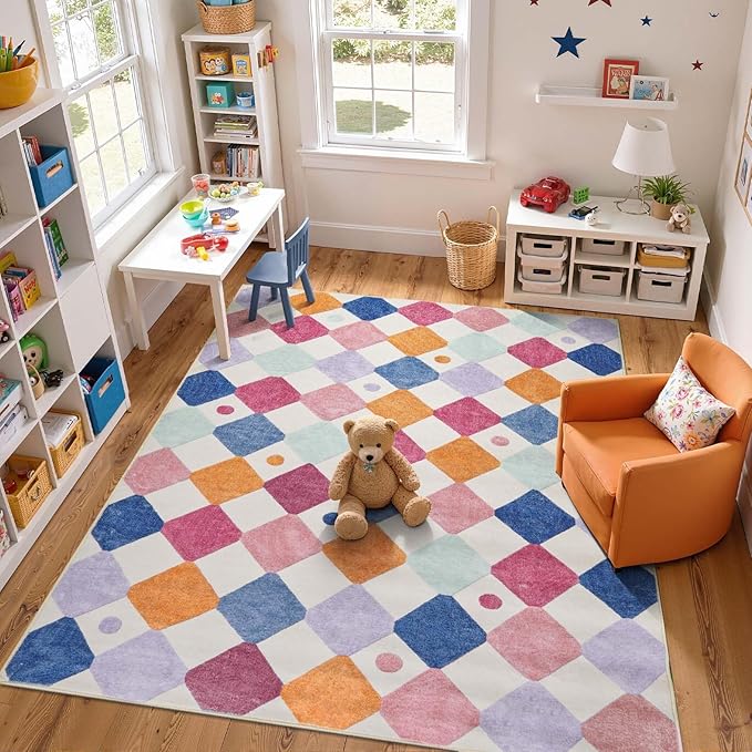 jinchan Macy 6x9 Kids Area Rug for Classroom Modern Colorful Nursery Rug by JINCHAN