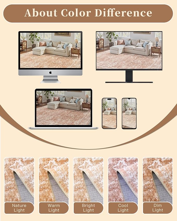 Madane 9x12 Area Rugs for Living Room, Machine Washable Vintage Rug - Image 8