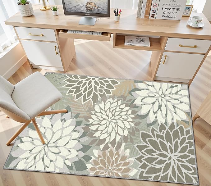 3x5 Washable Rug for Living Room Tropical Botanical Modern Floral Chenille Area - Image 7