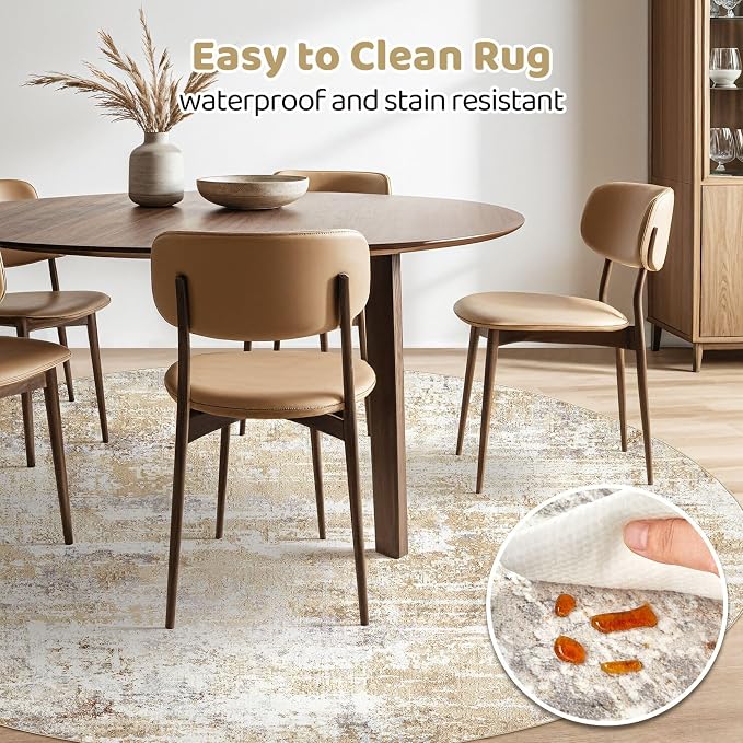 Round Rug Living Room Rugs: 5Ft Washable Circle Large Abstract Modern Soft - Image 4