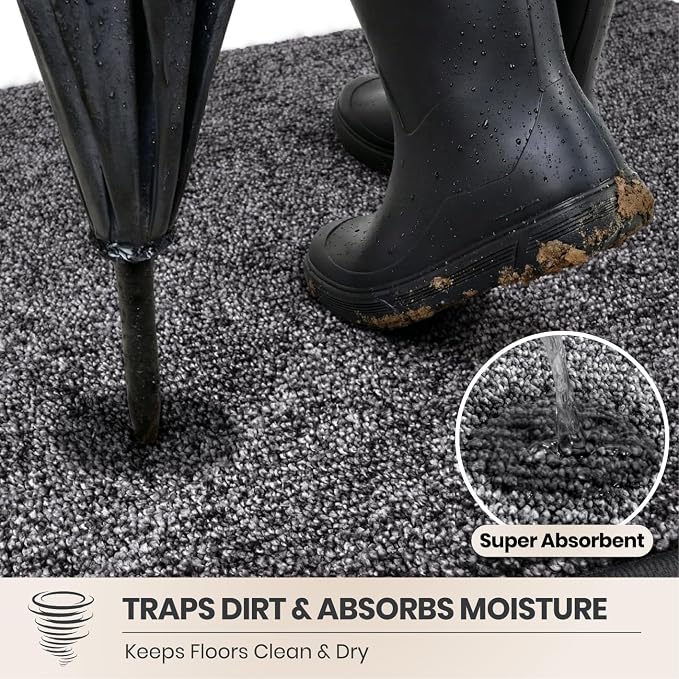 PURRUGS Dirt Trapping Door Mat Half Round 24" x 35.5", Non-Slip Machine - Image 2