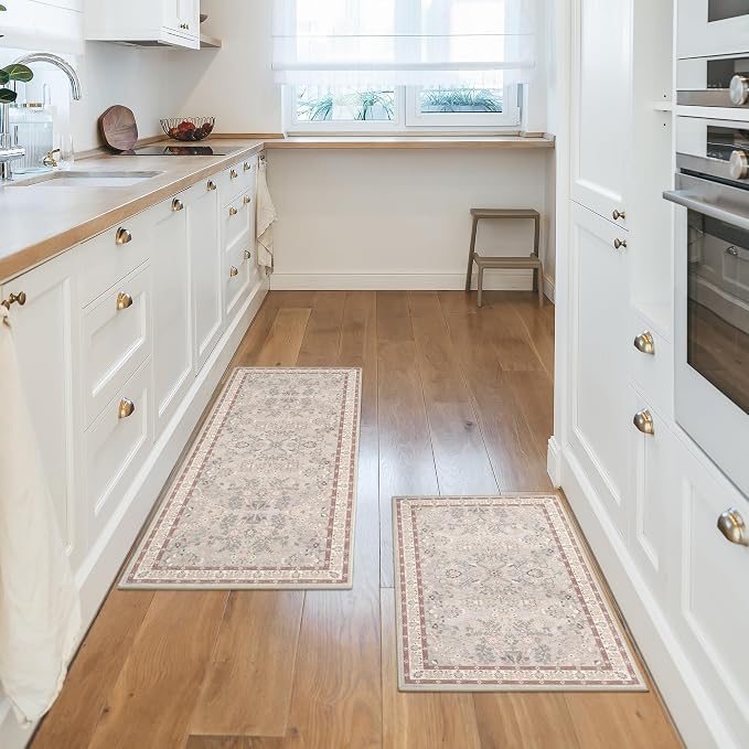 GRANNY SAYS Boho Kitchen Rug Sets of 2, Non Slip Washable Faux Wool Kitchen Mats - Image 7