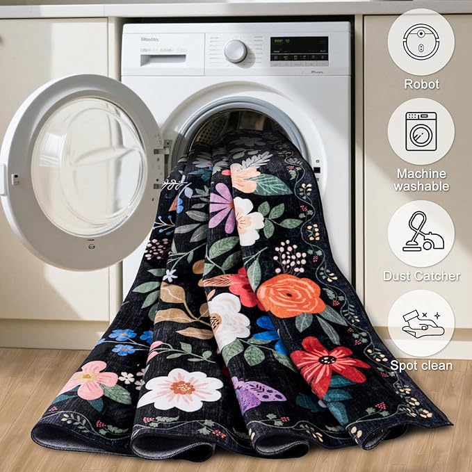 8x10 Area Rugs for Living Room: Washable Rug Vintage Large Soft Boho Floral - Image 5