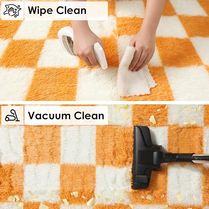 KICMOR Soft Fluffy 5x8 Orange and Cream White Rugs Living Room Carpets - Image 4