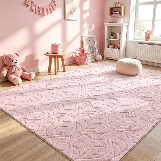 Macgace 5x7 Pink Area Rug, Soft Shag Carpet, Washable Living Room Rugs - Image 3