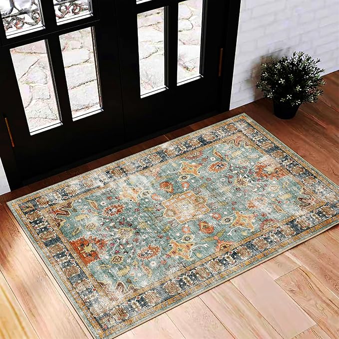 CHAMPLANT Washable Area Rug 2'x3' Door Mat Vintage Distressed Taupe Doormat by CHAMPLANT