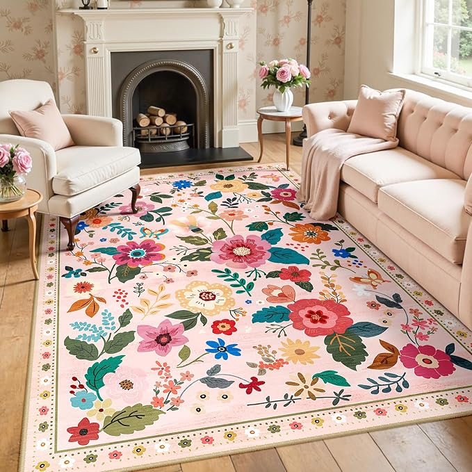RELEANY Floral 5x8 Area Rugs Washable Print Boho Cute Carpet Non Slip Flower - Image 8