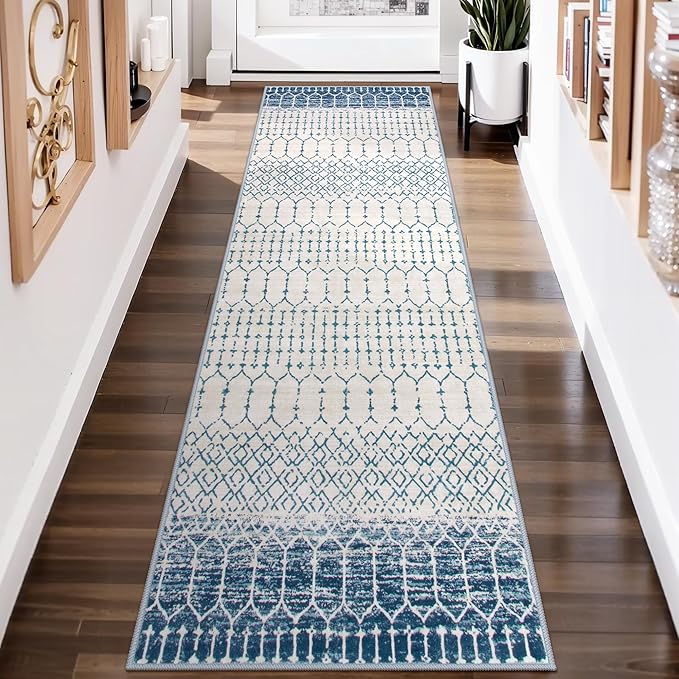 Lahome Moroccan Washable Blue Runner Rug 2x6 Rug Runners - Image 2