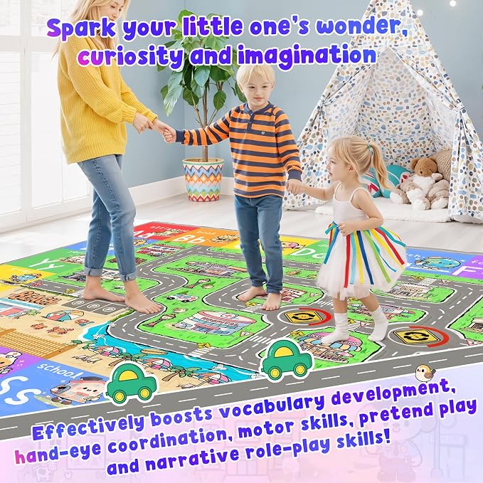 Kids Road Rug for Playroom, 4x6 Kids Car Rug Play Mat - Image 3