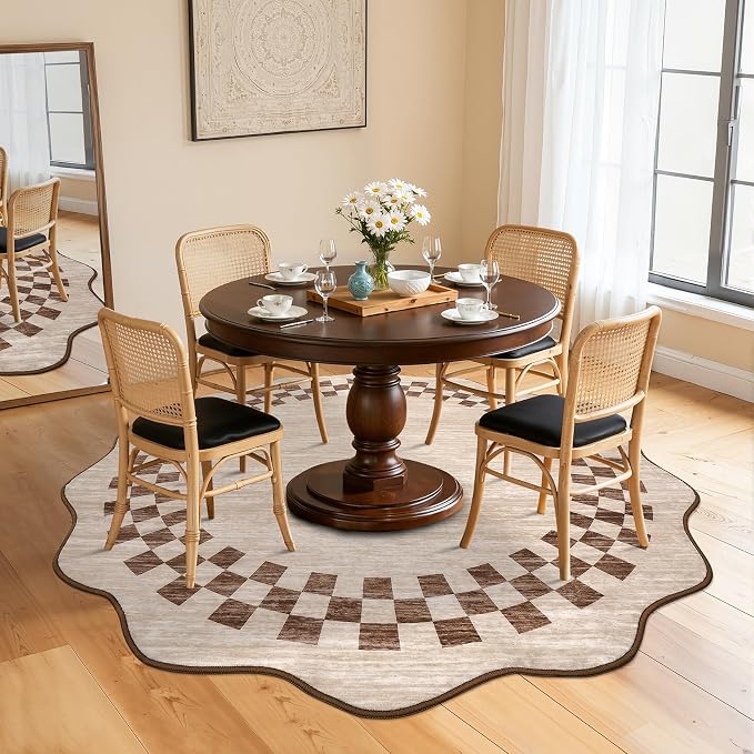 6ft Washable Round Rug for Entryway Modern Checkered Bedroom Circle Rug Non - Image 3