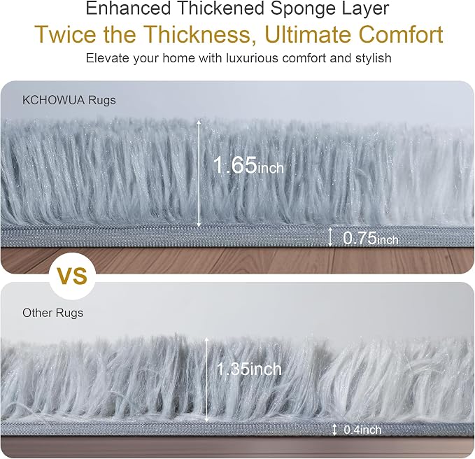 KICHOWUA Thick Area Rug Light Grey Shag Fluffy 5x8 - Image 3