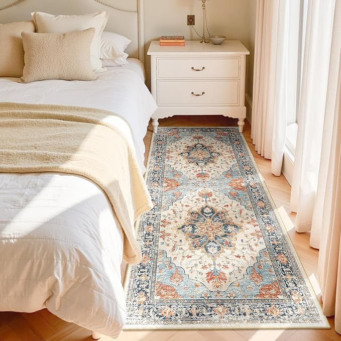 RELEANY Area Rugs Runner 3'x8' Washable Non-Slip, Floral Vintage Distress - Image 2
