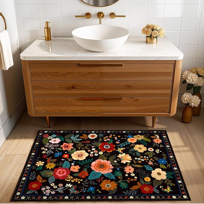 RELEANY Floral 2x3 Area Rugs Washable Print Boho Cute Carpet Non Slip Flower - Image 2