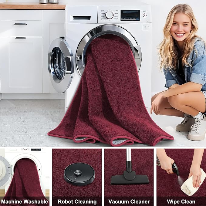 5x7 Feet Red Area Rugs for Bedroom, Indoor Washable Memory Foam Burgundy Rug - Image 5