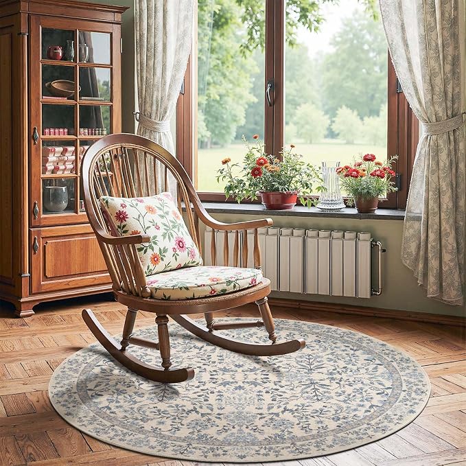 jinchan Zenith Round Rug 5ft Area Rug Soft 5'Round Floral Aesthetic Rug by JINCHAN